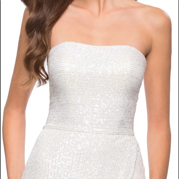La Femme Strapless Sequin Gown in White - Picture 5 of 9